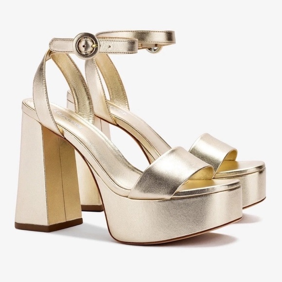 Larroude Shoes - Larroudé Dolly Gold Platform Heels Size 9.5